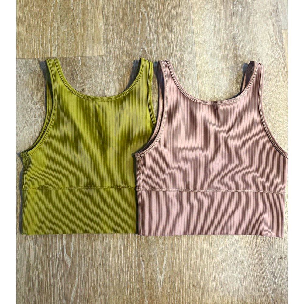 Lululemon Power Pivot Ribbed Tank Top Bundle Set of 2 Bronze Green & Pink Clay 8